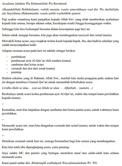 Teks Pembawa Acara Pengajian Rutin Teks Pembawa Acara Pengajian Rutin